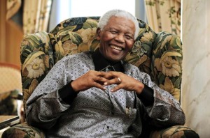 File photo of former South African president Mandela in central London
